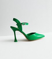 New Look Green Leather-Look Flared Stiletto Heel Sandals